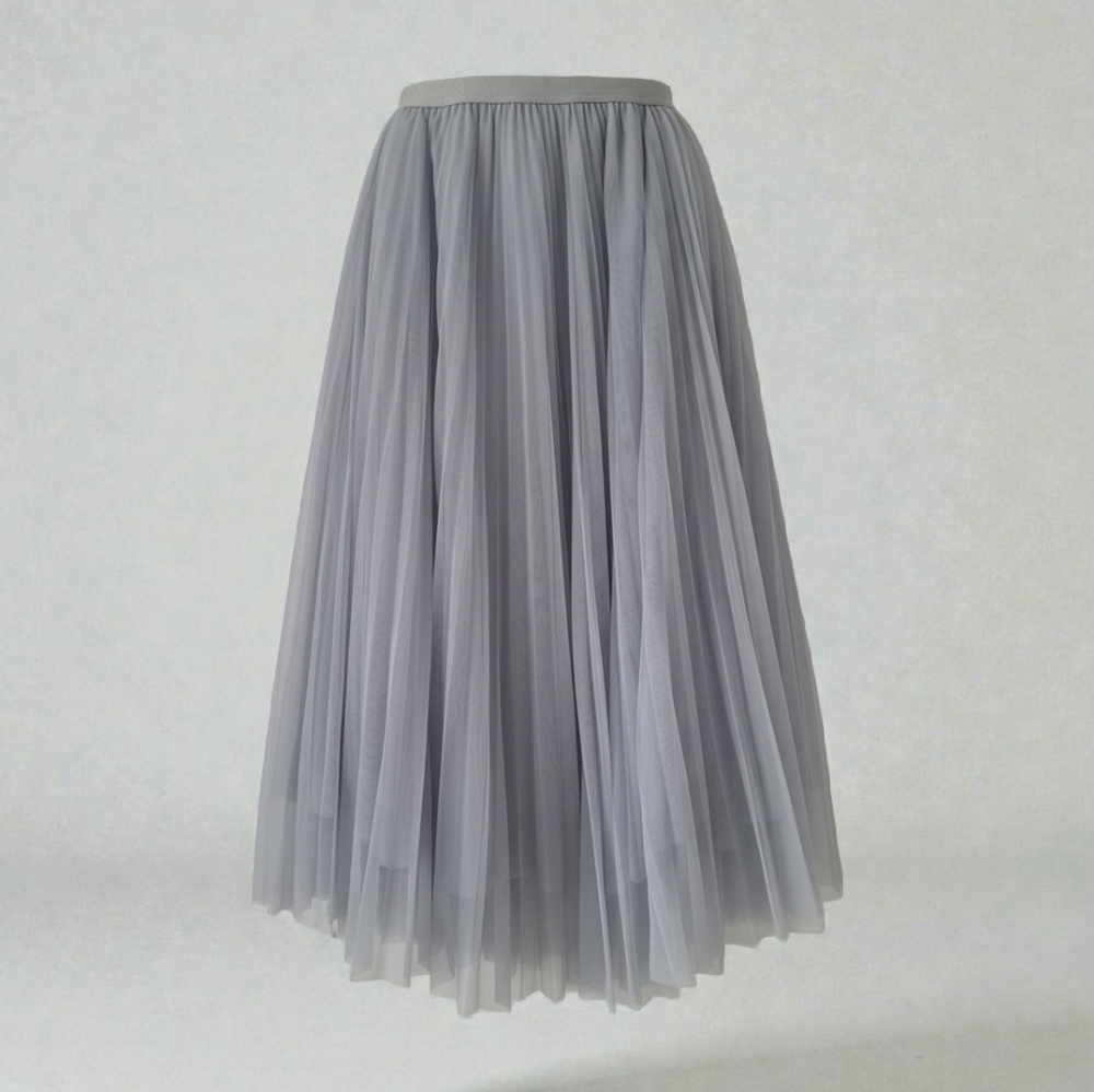 Beulah Style Periwinkle Grey Pleated A-Line Tulle Skirt